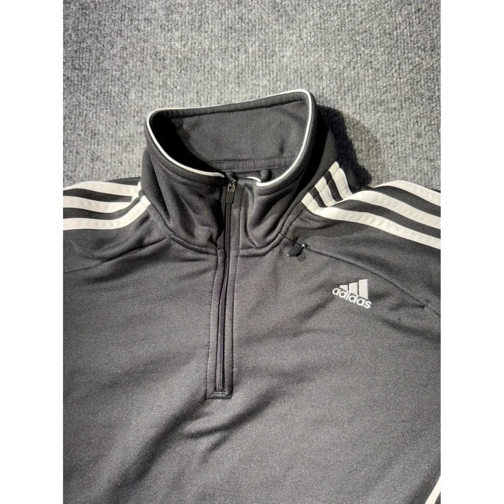 Adidas Mens Quarter Zip Track Jacket Black White 3 Stripe Pullover Large L
